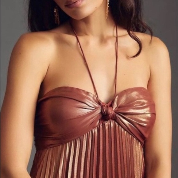 BY ANTHROPOLOGIE PLISSÉ HALTER DRESS
 CRIMSON 3X - Picture 3 of 5
